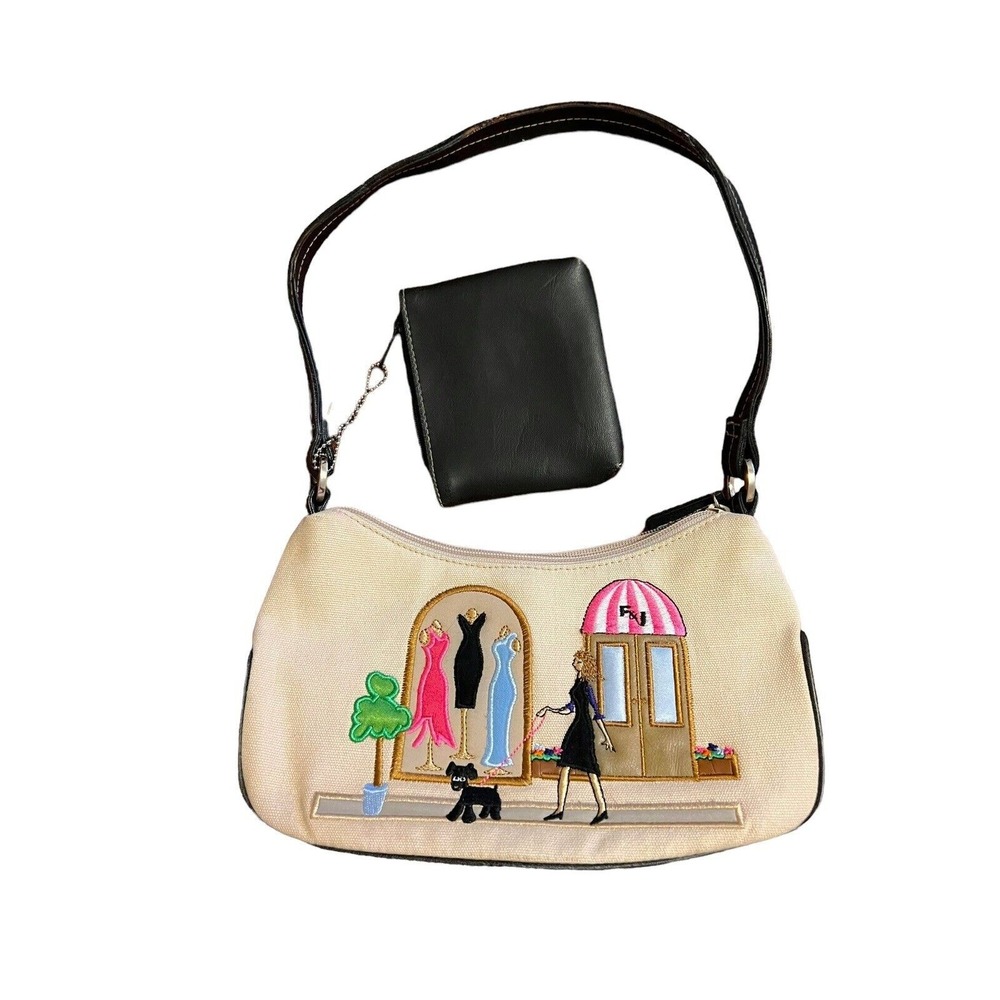 Frankie and Johnnie Window Shopping While Walking Dog Themed Purse w/ Coin Bag